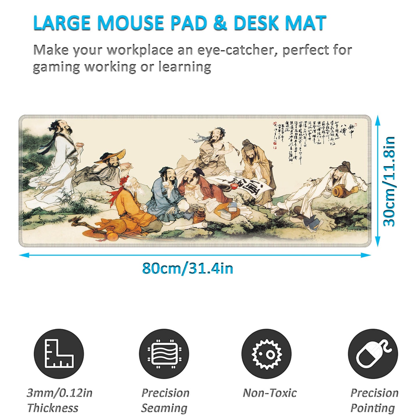 LL-COEUR XXL Landscape Gaming Mouse Pad Computer Keyboard Mat Office Desk Pad (Eight Immortals