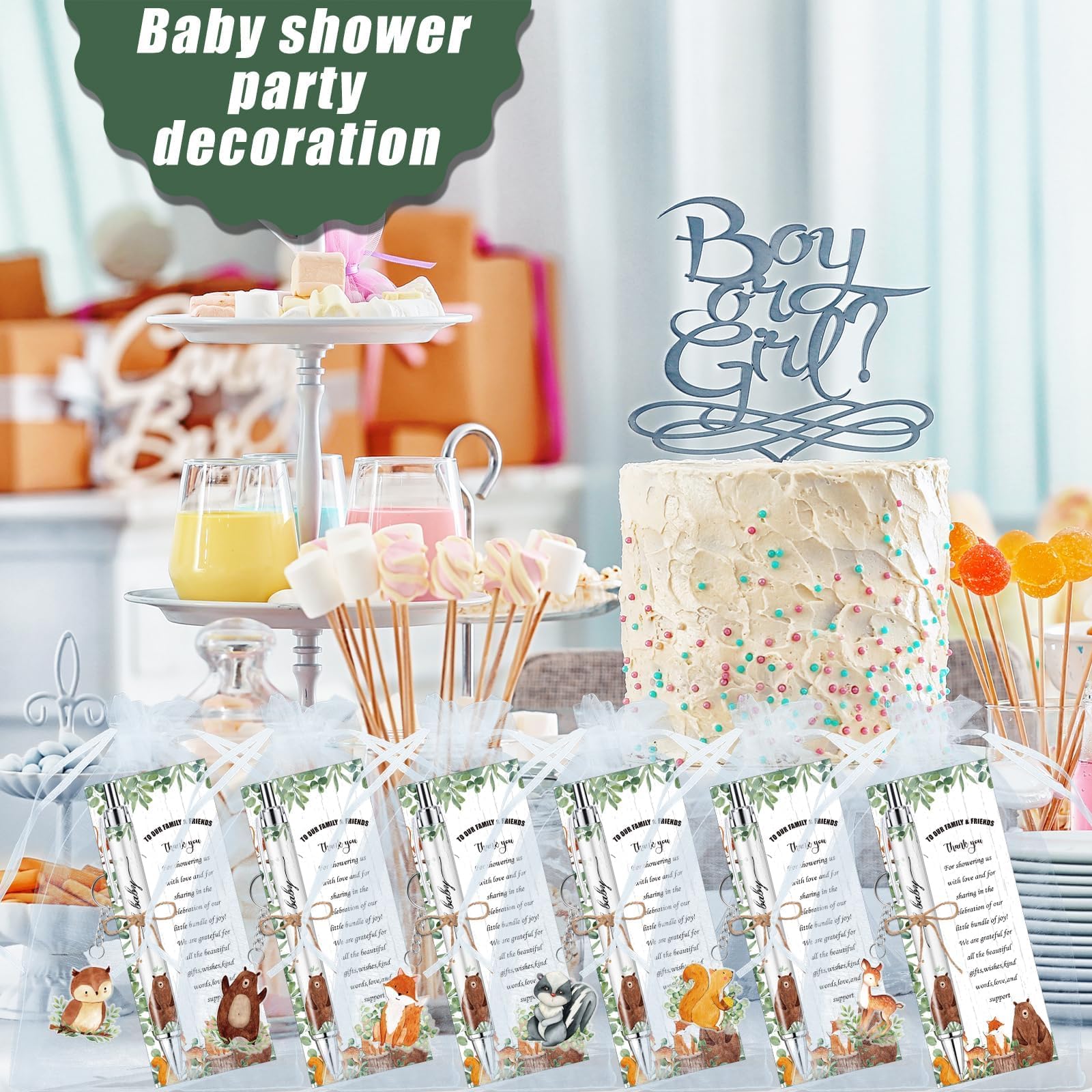 145 Pieces Woodland Baby Shower Favors for Guest Woodland Animals Ballpoint Pens and Keychains