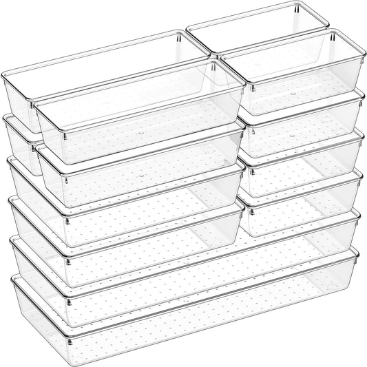 Criusia 14 PCS Clear Plastic Drawer Organizer Set - 5 Large Size Versatile Kitchen and Bathroom