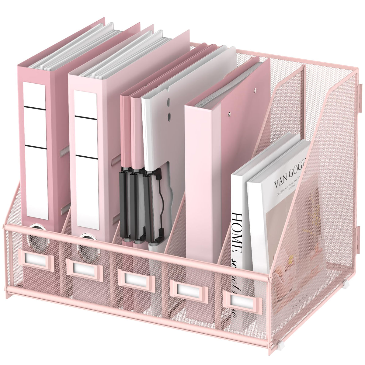 DALTACK 5-Slot Magazine File Holder, Metal Binder Holder, Pink