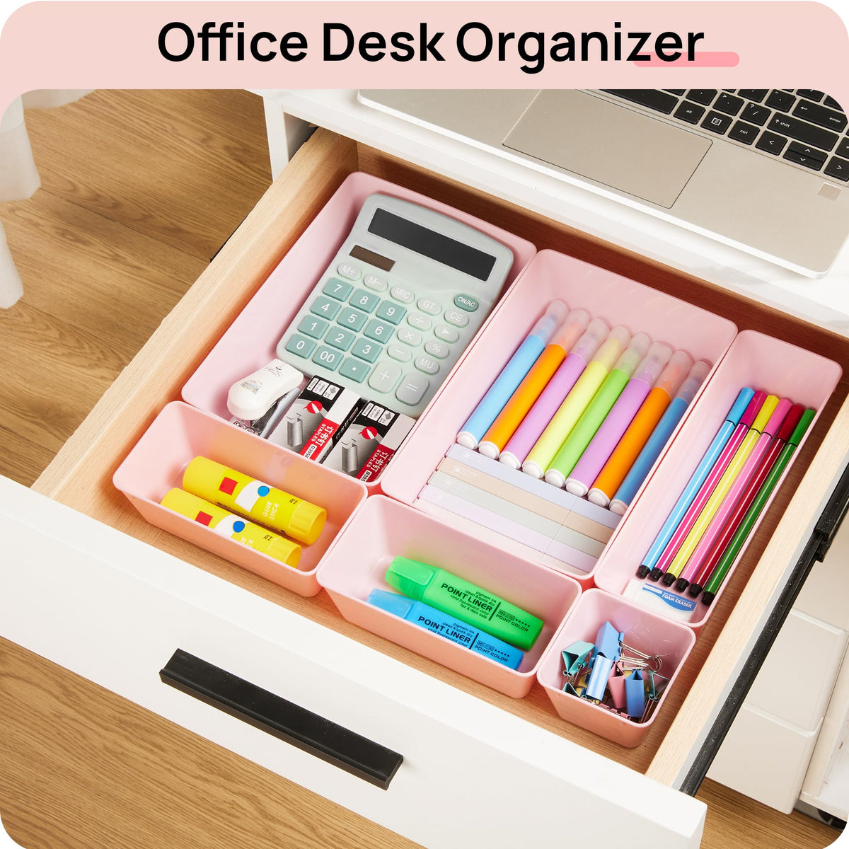 Vtopmart 44 PCS Plastic Drawer Organizers Set, Vanity Organizer Trays, Pink