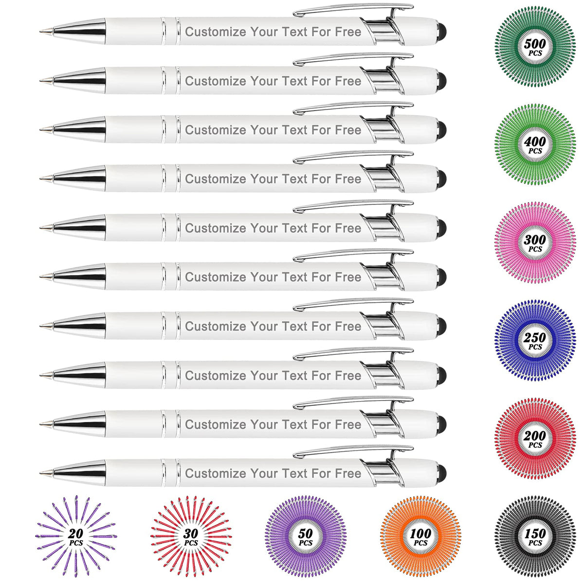 Max 500 Pcs Personalized Pens Bulk, Custom Pens with Free Engraving, Customized Stylus Tip