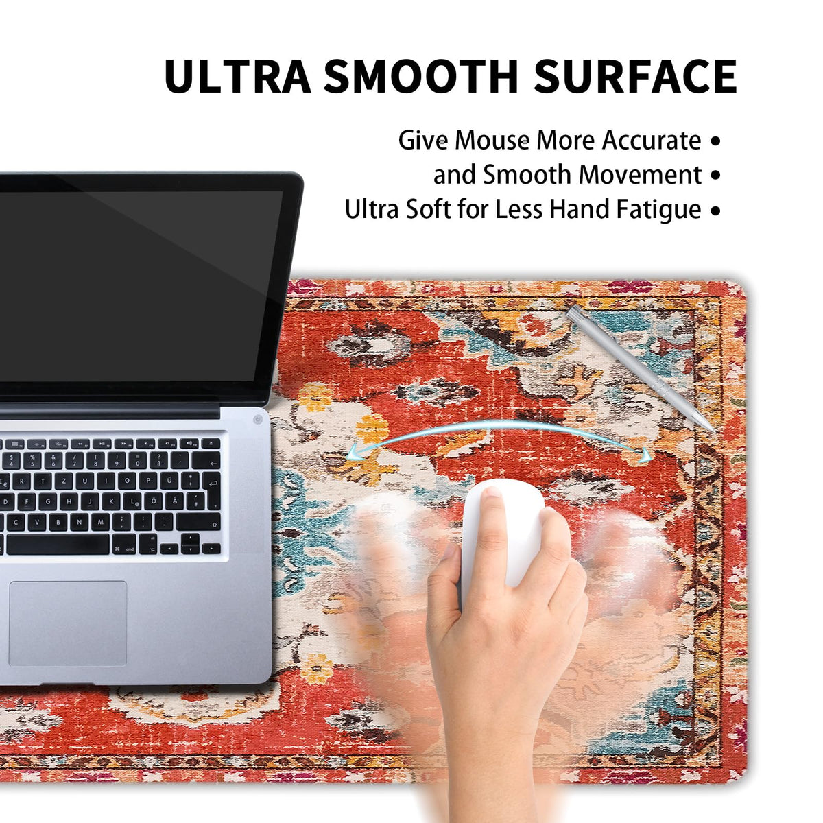 Vintage Rug Mouse Pad XXL Red Orange Retro Carpet Aesthetic Extended Table Mat 90X40 cm Non-Slip