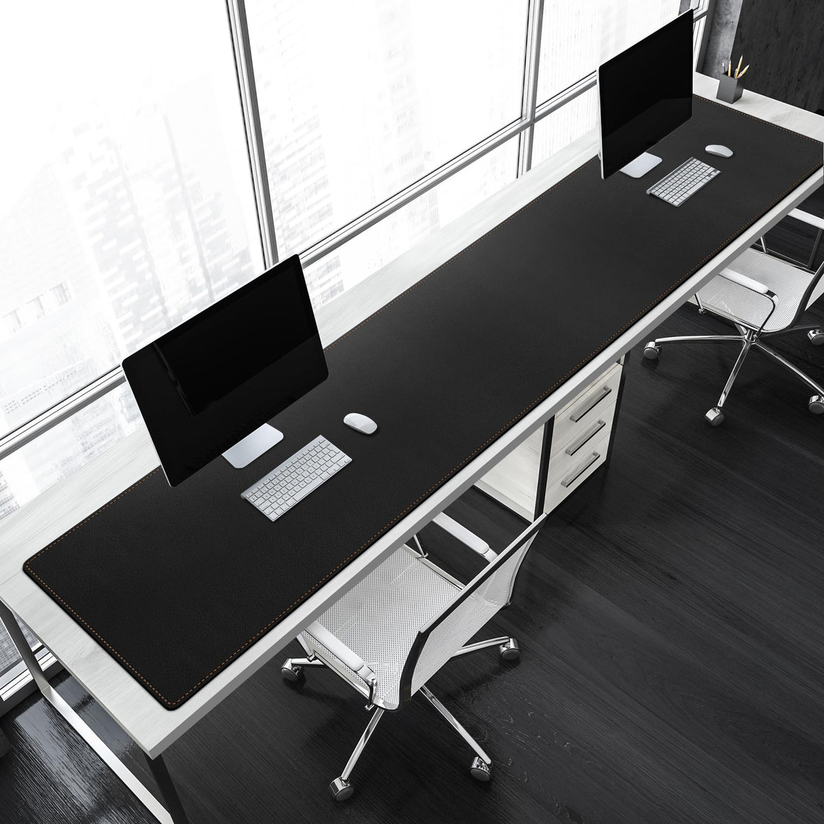 MAIDERN 70.8”x 15.7” Leather Desk Pad, Large Desk Mat, Cork & Leather Large Mouse pad for Desk
