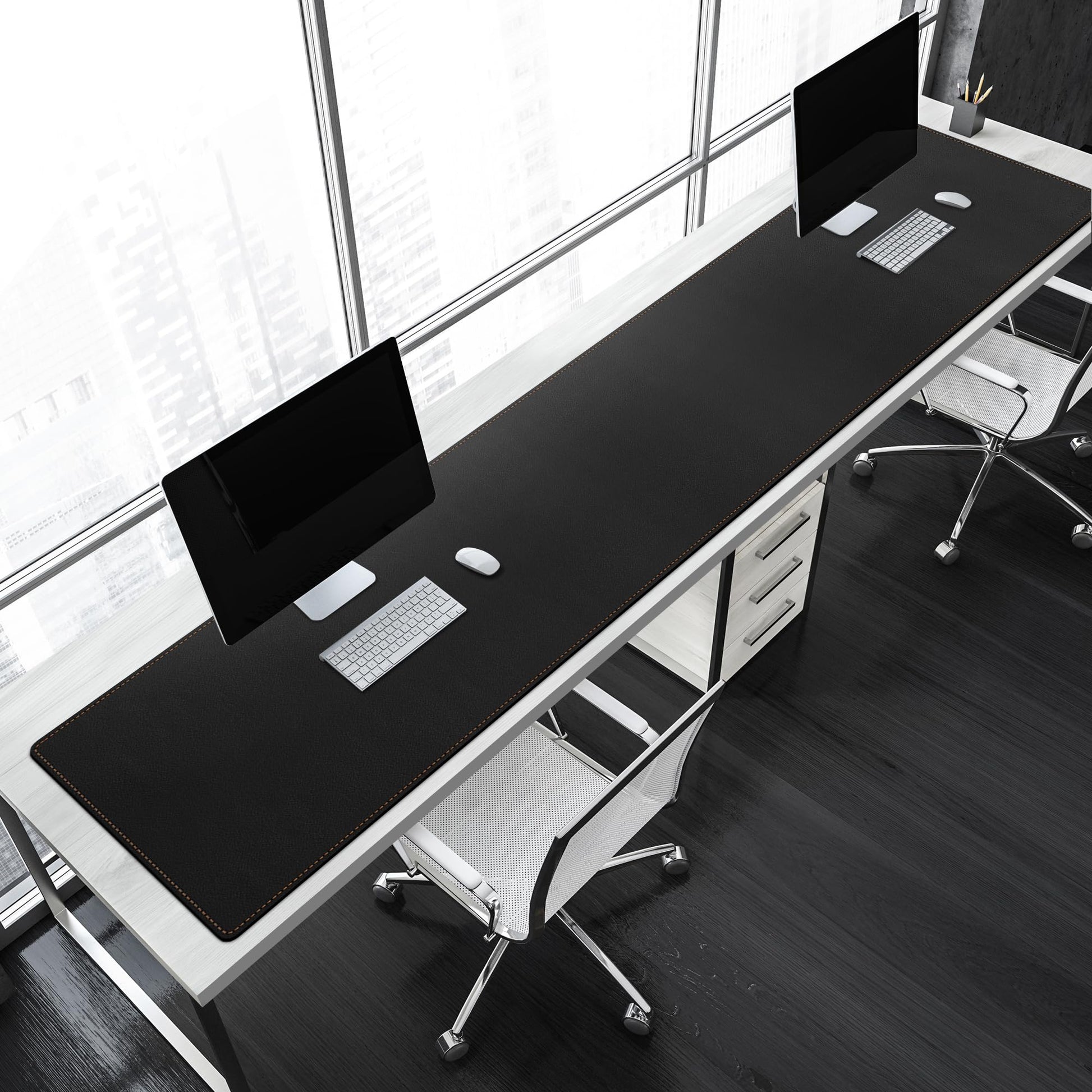 MAIDERN 70.8”x 15.7” Leather Desk Pad, Large Desk Mat, Cork & Leather Large Mouse pad for Desk