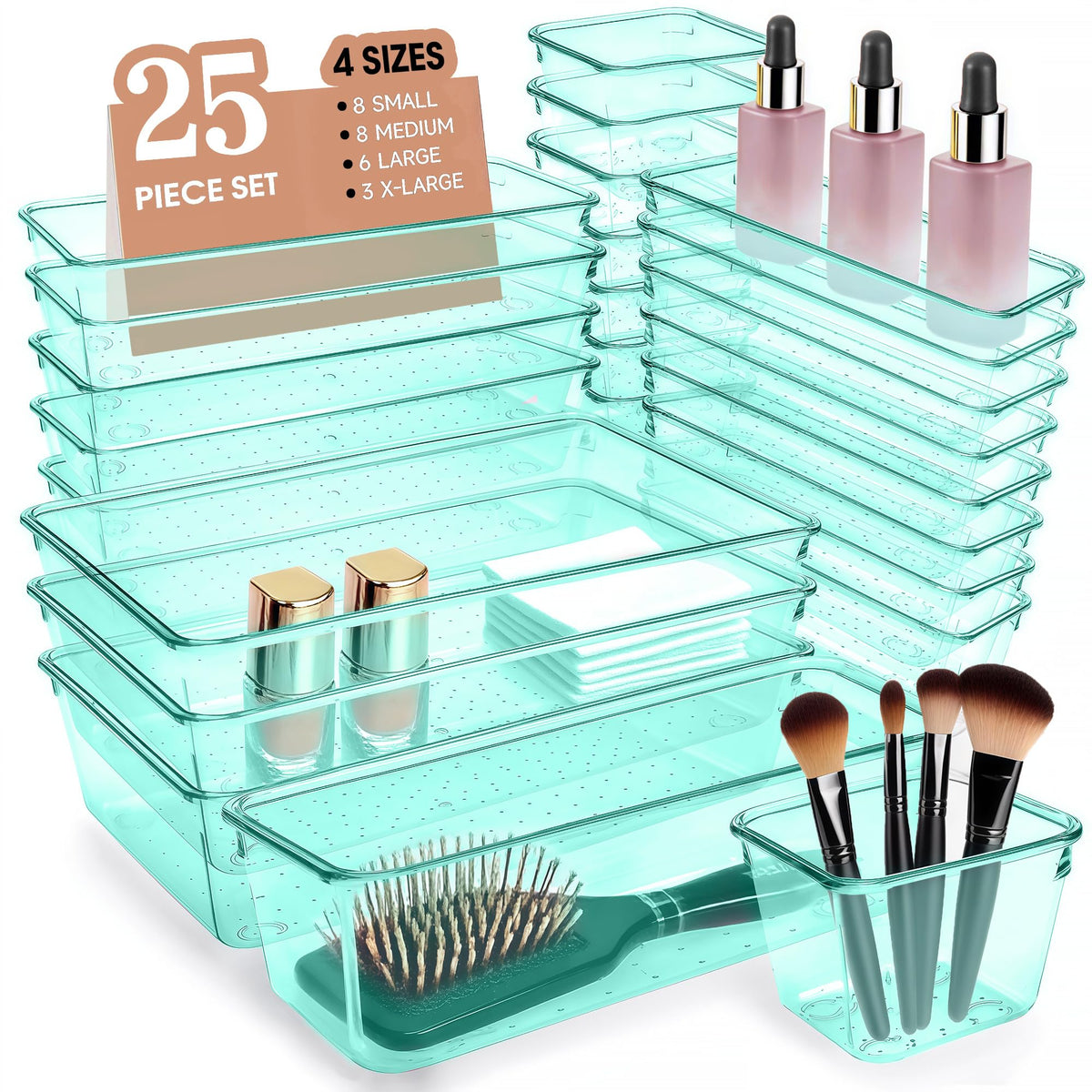 Trotianingyu Kitchen Desk Drawer Organizers Storage for Office, Small Acrylic Vanity Trays Makeup