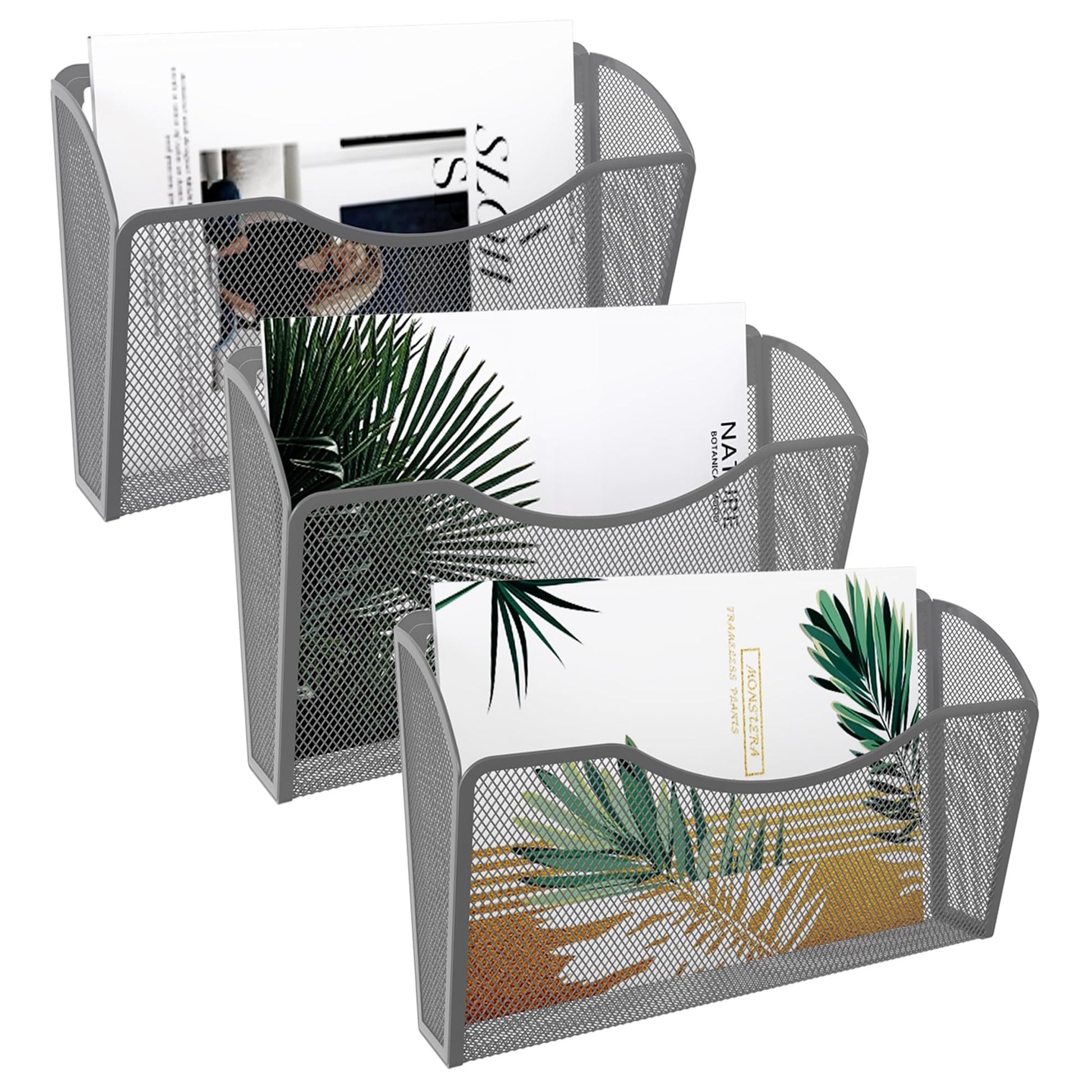 EasyPAG Wall File Organizer 3 Pack, Hanging File Organizer Wall Mount, Metal Mesh Folder Holder for