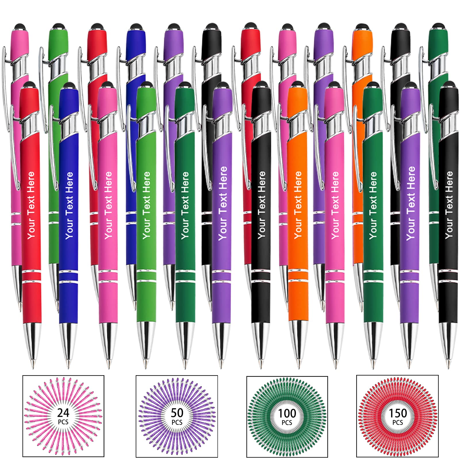 Hapelf Up to 500 Bulk Personalized Pens Custom Engraved Ballpoint Pen with Stylus Tip Retractable