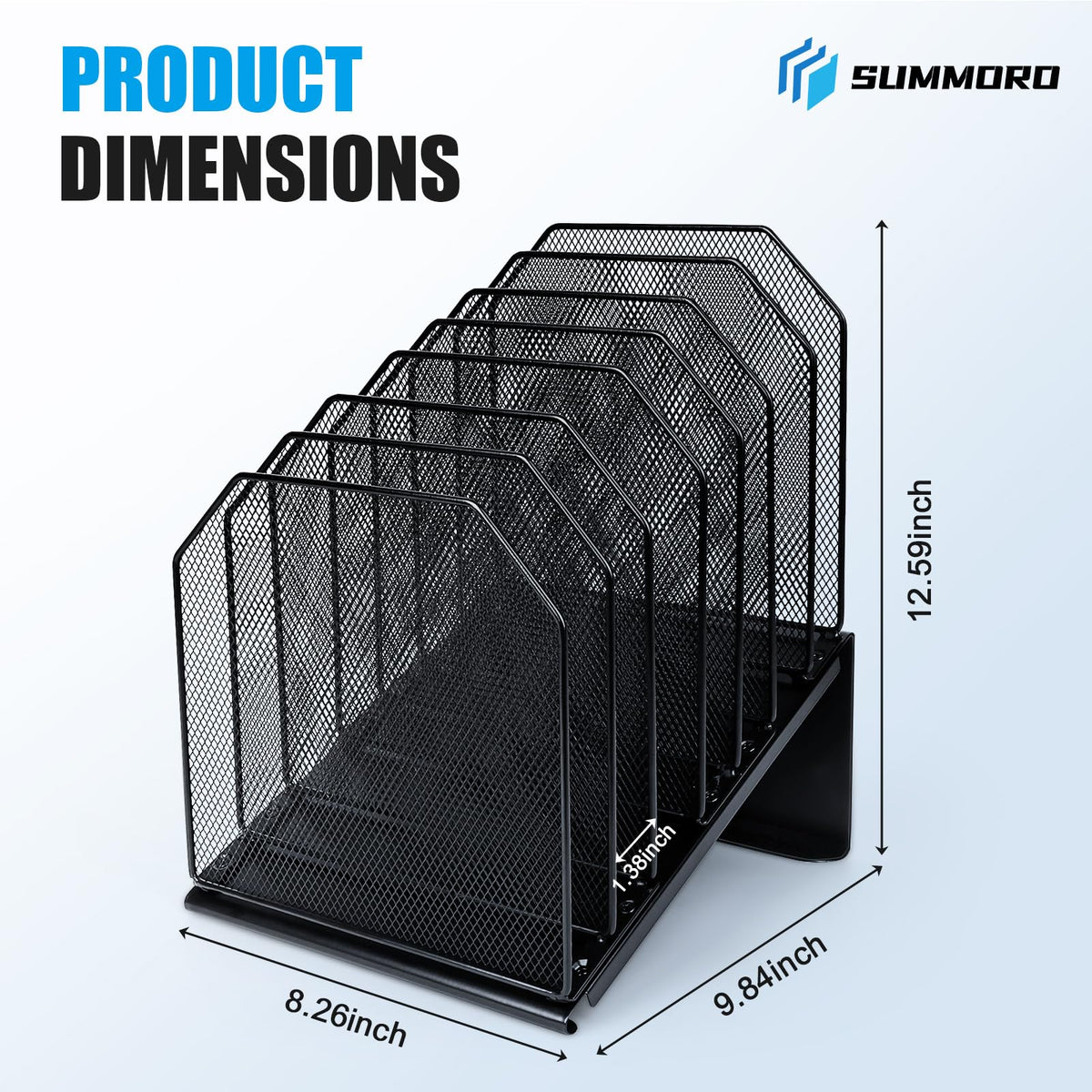 SUMMORO Inclined File Organizer for Desk, 7-Section Vertical File Holder