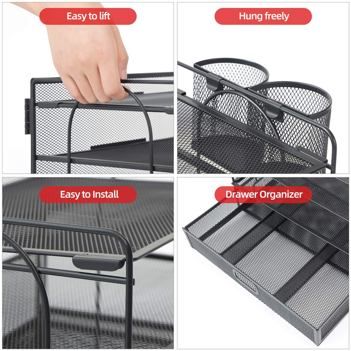 Marbrasse Desk Organizer, 4-Tier Paper File Letter Tray, Black