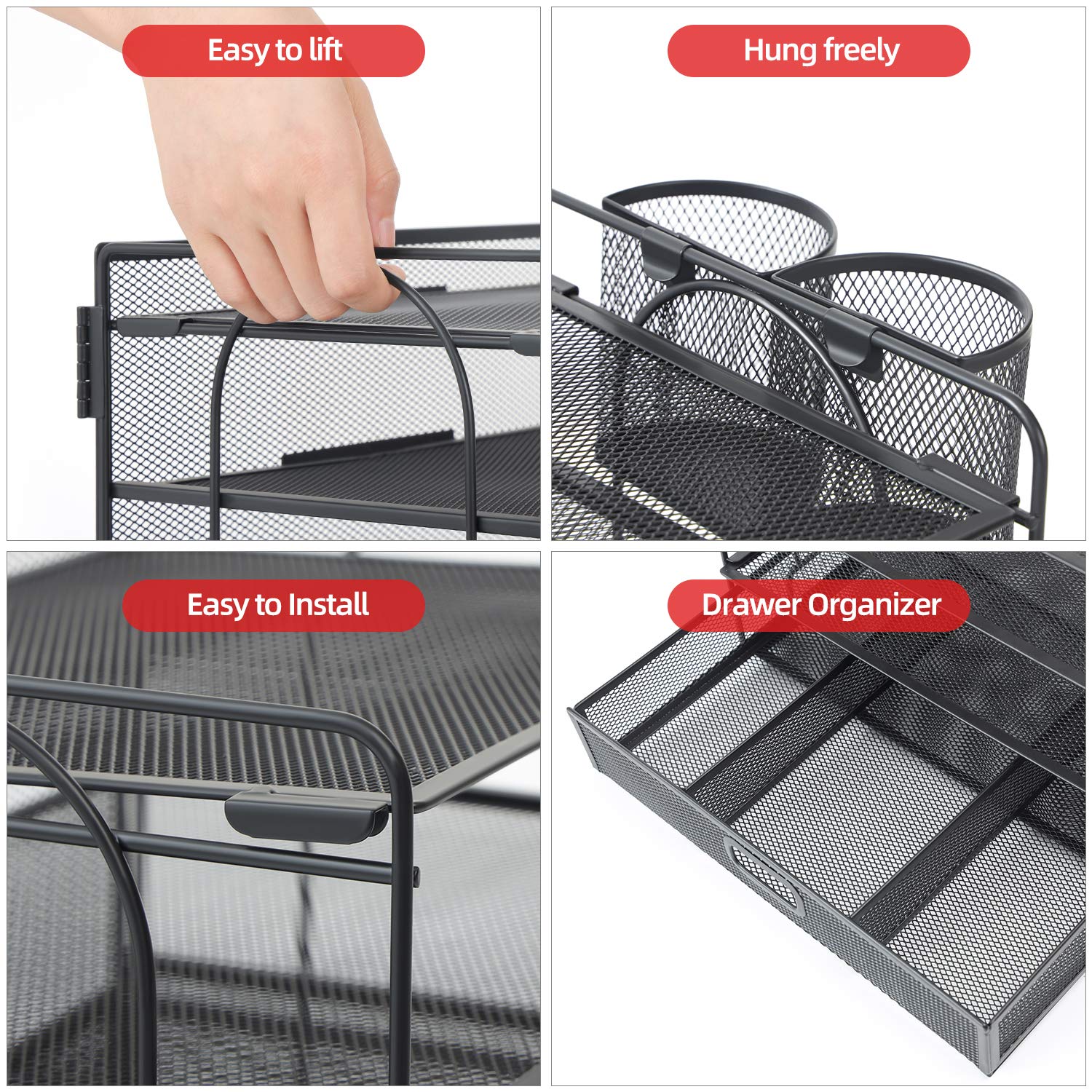 Marbrasse Desk Organizer, 4-Tier Paper File Letter Tray, Black