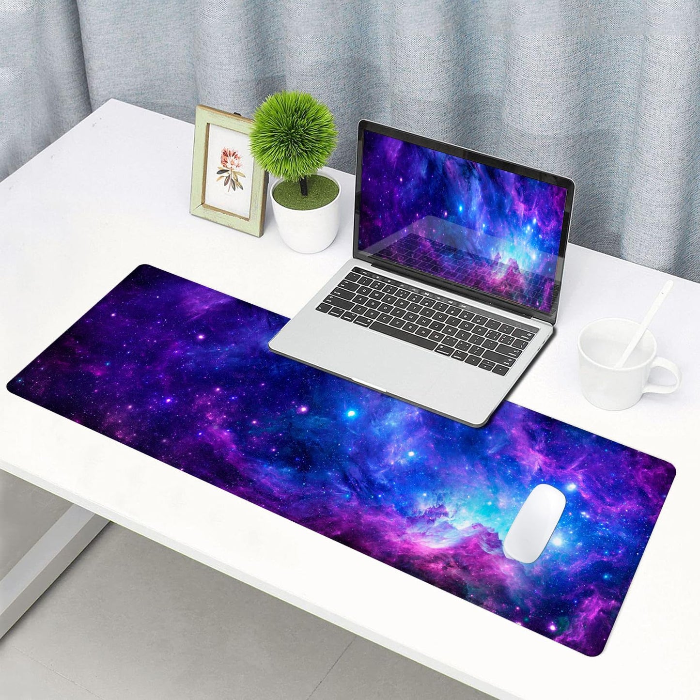 SANWUMIAN Gaming Large Mouse Pad with Stitched Edges, Purple Galaxy Desk Mat, Extended Keyboard