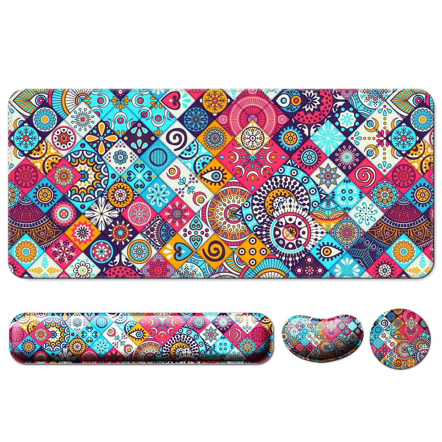 4 in 1 Mouse Pad and Keyboard Wrist Rest,Large Desk Mat,Coaster Set-Mandala