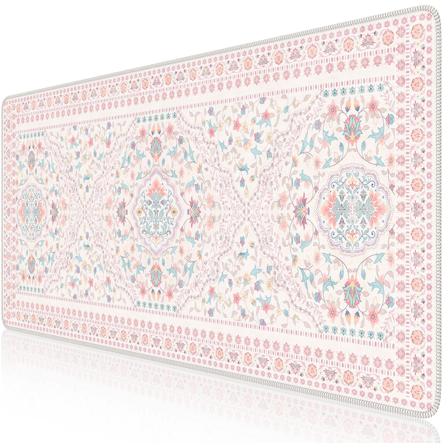 HAOCOO Pink Desk Matt, 35.4" x 15.7" Floral Mousepad for School Desk Use