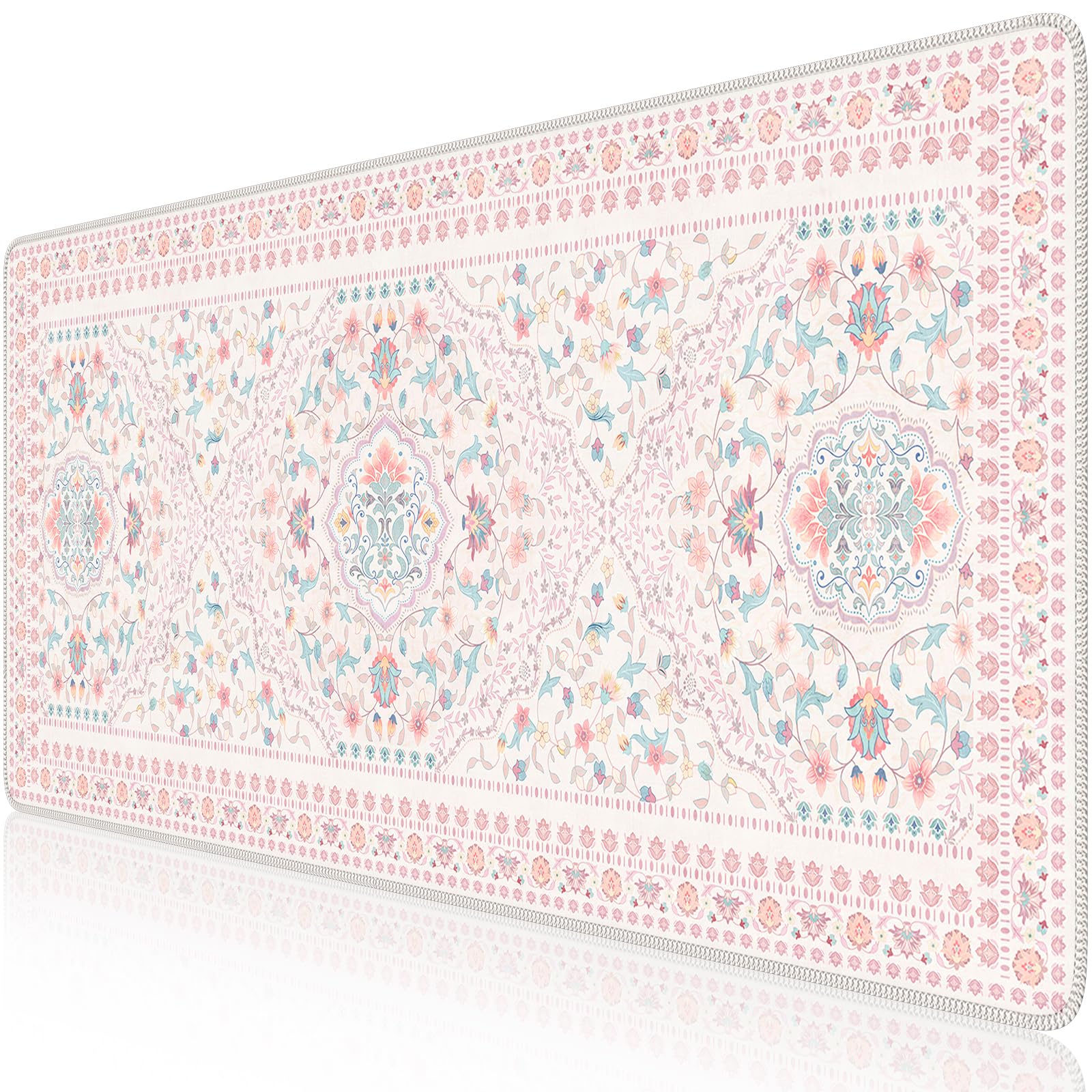 HAOCOO Pink Desk Matt, 35.4" x 15.7" Floral Mousepad for School Desk Use