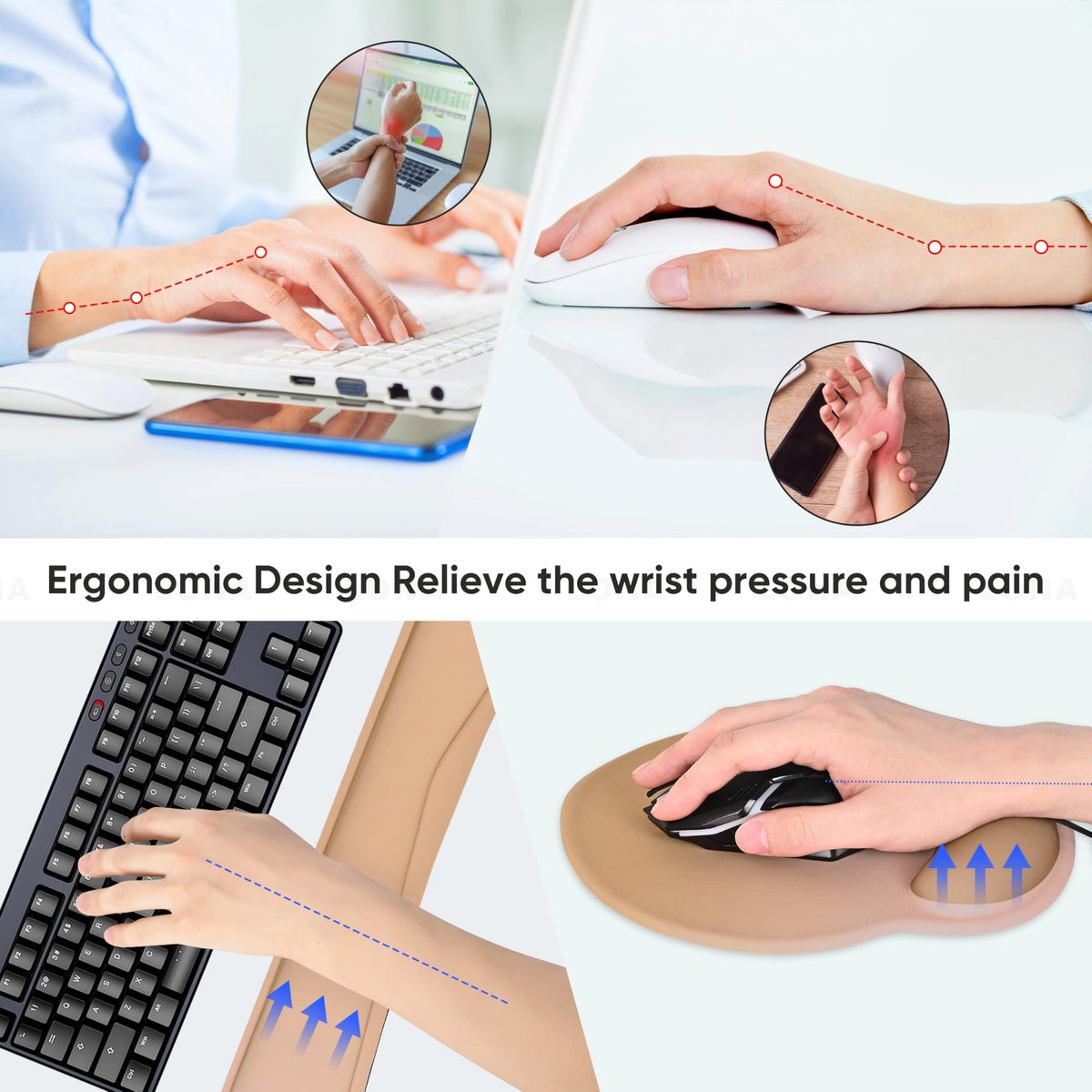RICHEN 3 PCS Computer Mouse Pads for Desk with Coaster Set, Non-Slip Keyboard Wrist Rest and Mouse