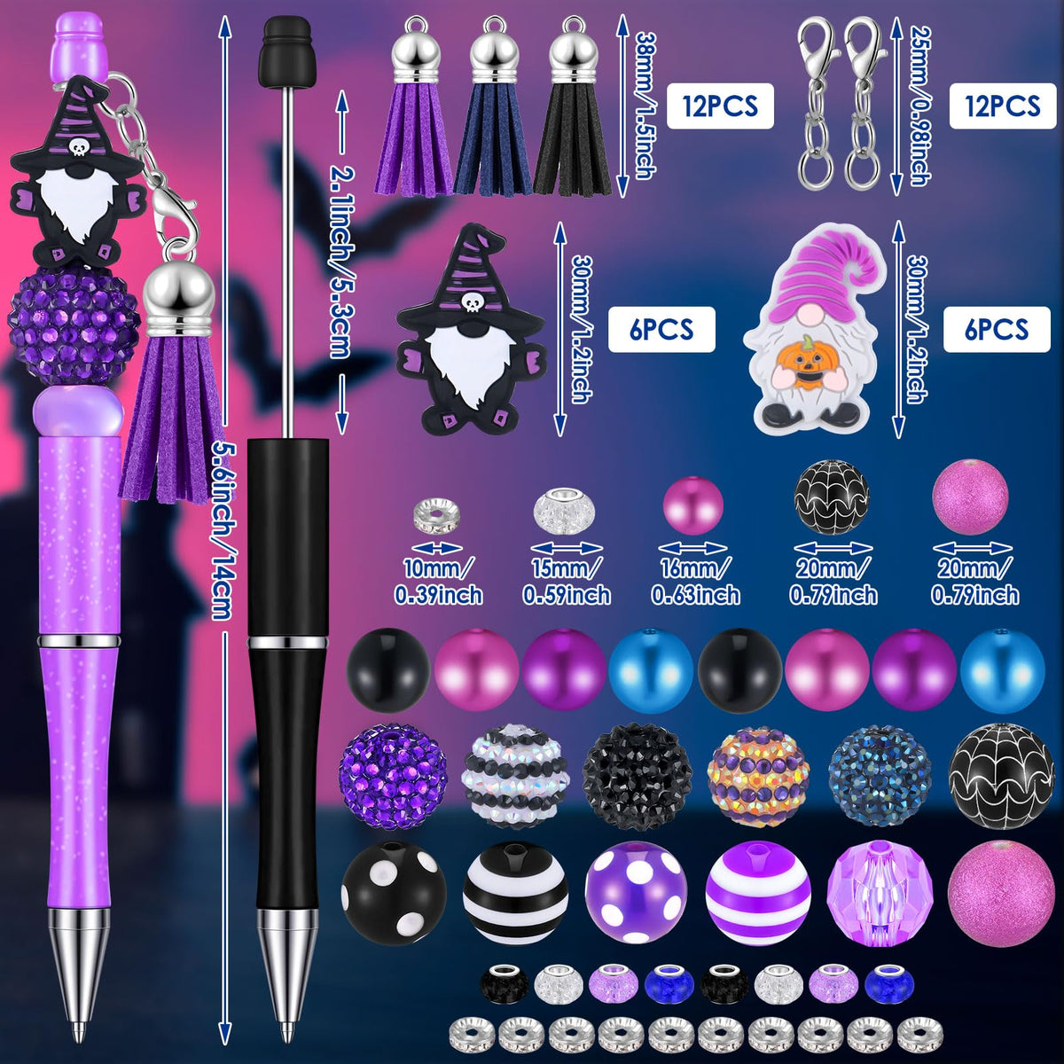 Colarr 12 Sets Halloween Beadable Pen DIY Pen Making Kit,Classic Style