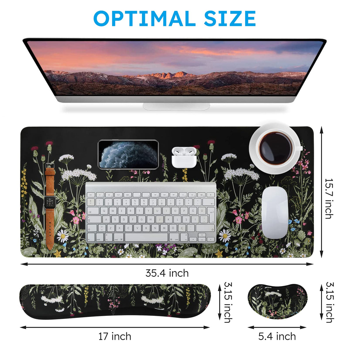 iCasso Floral Writing Pad 35.4"x15.7", Desk Protector for Workspace