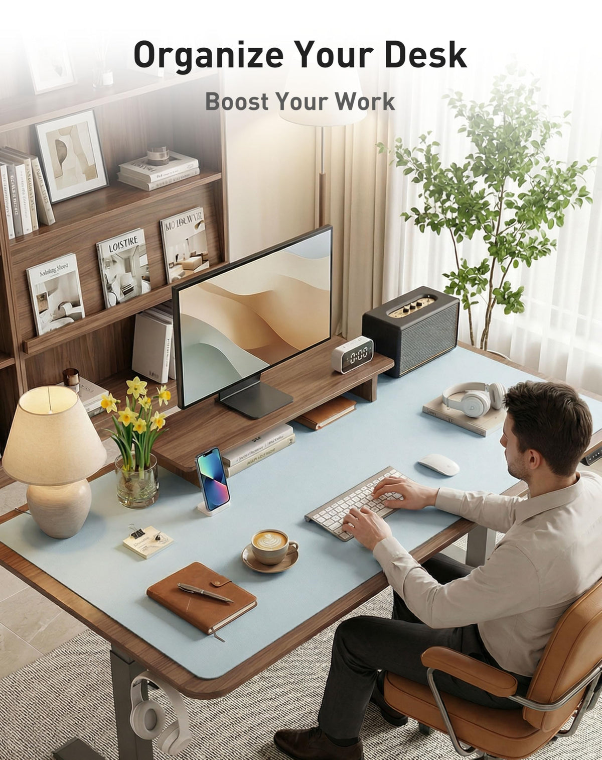 Aothia Faux Leather Desk Mat - Large Mouse Pad, Non-Slip PU Leather Blotter, Waterproof Writing