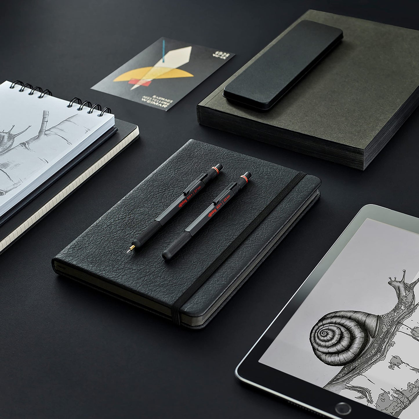 rOtring 800+ Mechanical Pencil and Touchscreen Stylus, Twist-to-Retract, HB 0.5 mm, Black Metal