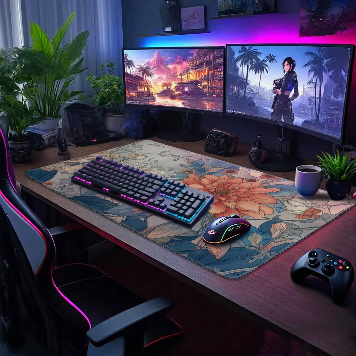 Mcapirivo Japanese Floral Large Gaming Mouse Pad Desk Mat 31.5"x15.7"