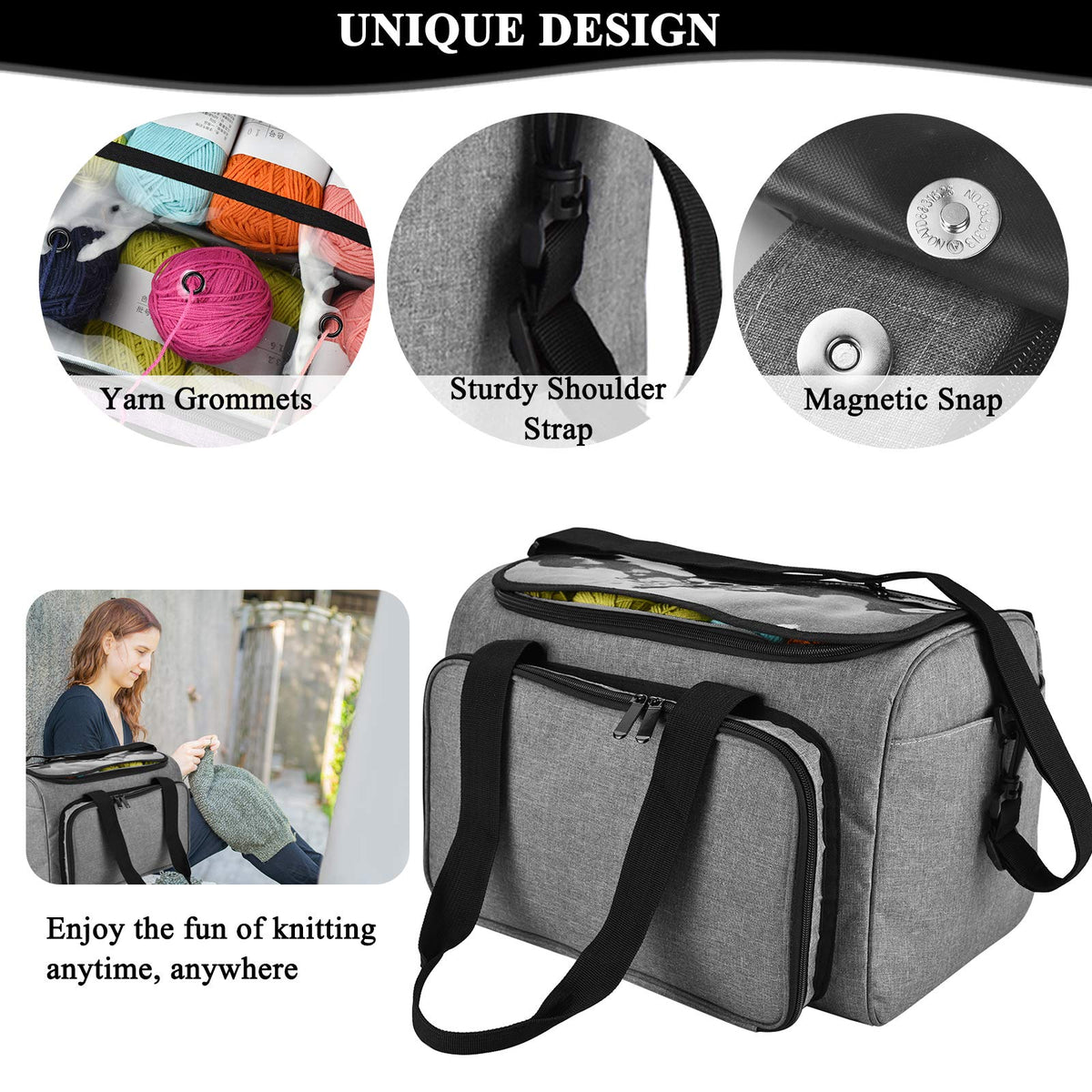 Coopay Giant Knitting Tote Bag, Travel Knitting Bag Yarn Storage Bag with Removable Inner Divider