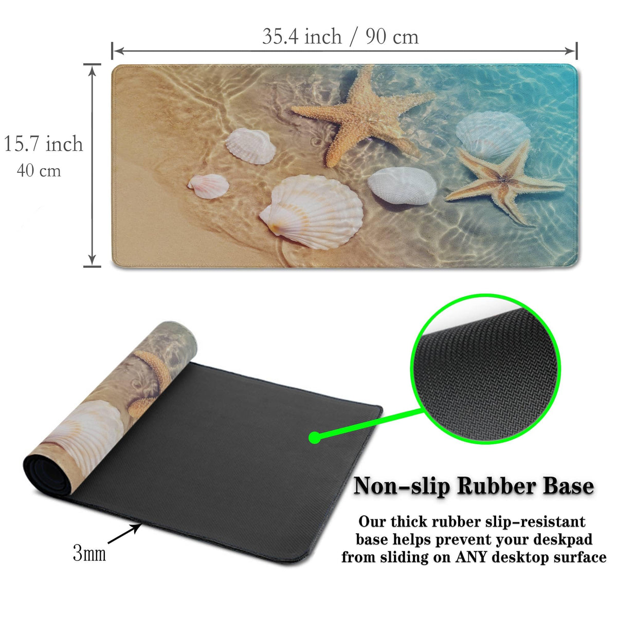Samgula Large Mouse Pad Palm Starfish Seashell, Gaming Mouse Pads Office Desk Pads, Full Desk Mouse