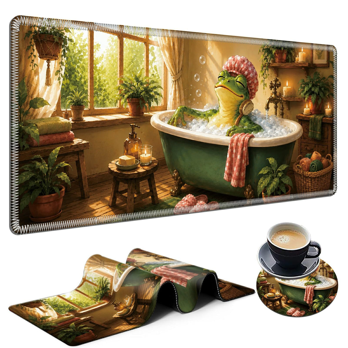 Bubble Bath Frog Large Mouse Pad, 31.5 x 11.8 in Extended Desk Mat