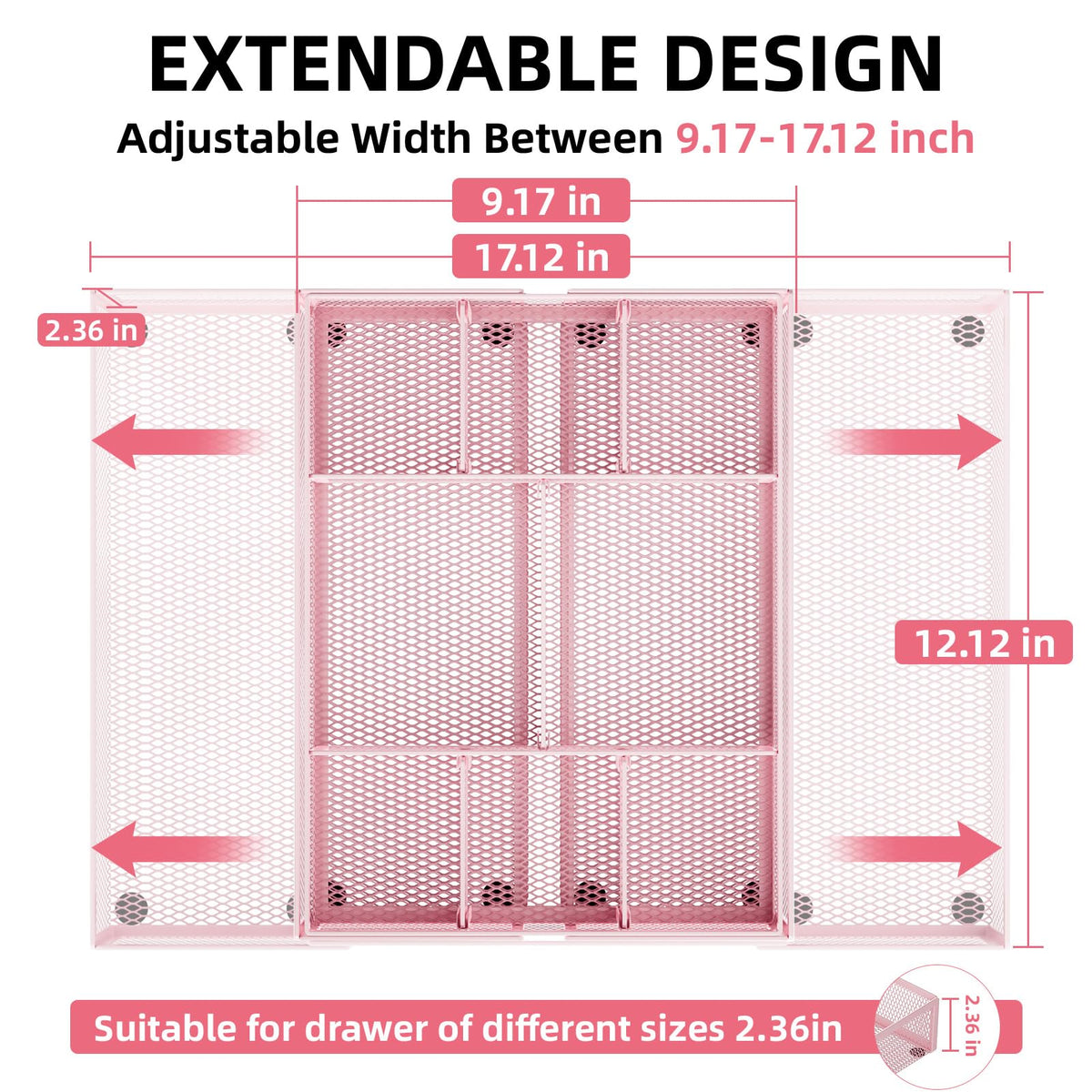 Marbrasse Expandable Desk Drawer Organizer, Mesh Tray with 10 Adjustable Compartments, Desk