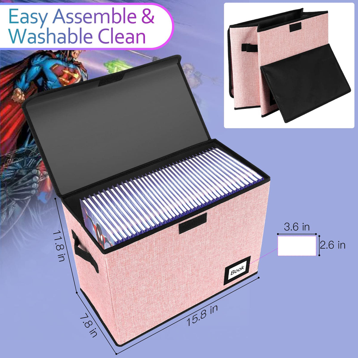 YNSZAS 5 Pack Comic Book Storage Boxes, 15.8" X 7.8" X 11.8", Collapsible Comic Short Box, Holds