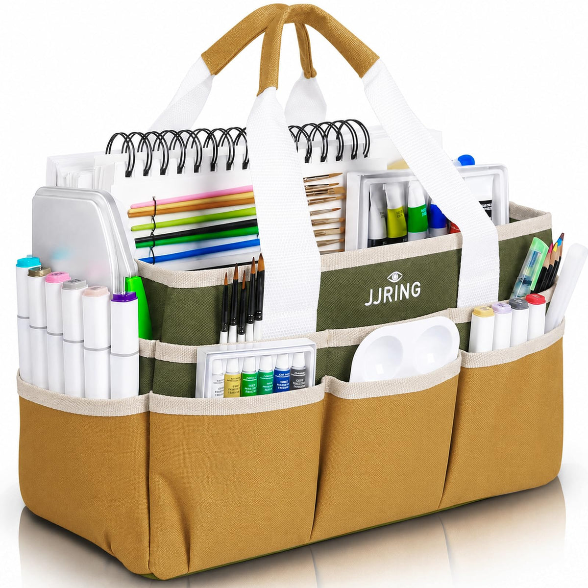 JJRING Craft Organizer Tote Bag Art Storage Caddy Dark Green and Brown