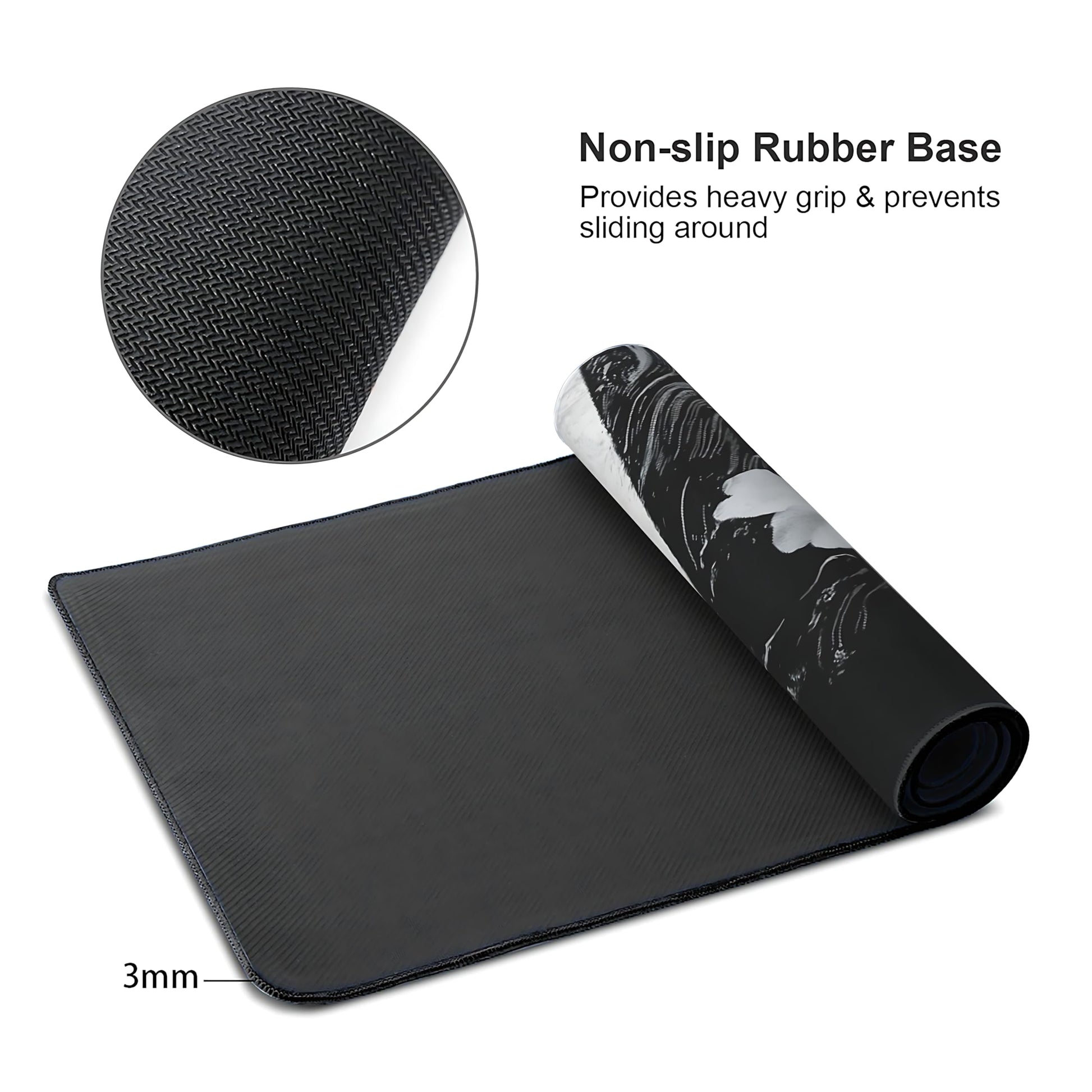 Floral Aesthetic Cherry Blossom Gaming Mouse Pad, Black White Japanese Desk Mat with Anti-Slip Base