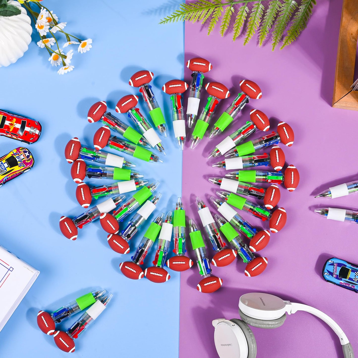 LiYiQ 50 Pcs Football Multicolor Pen in One Cartoon Cute Fun 4-in-1 Cute Pens Bulk Kawaii Football
