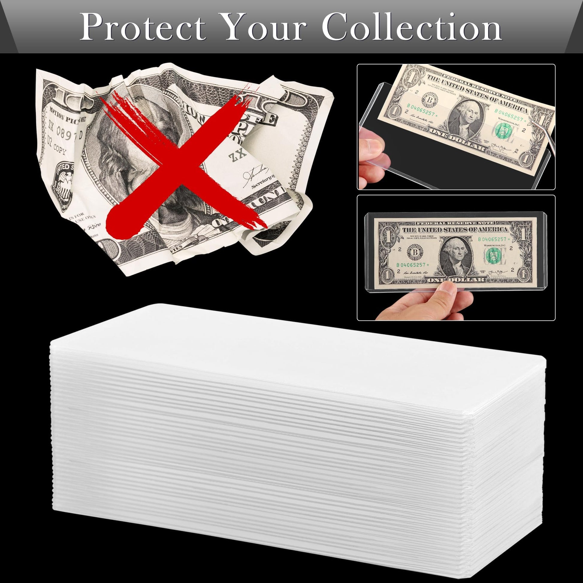 90PCS Clear Banknote Holders - Top-Load Hard