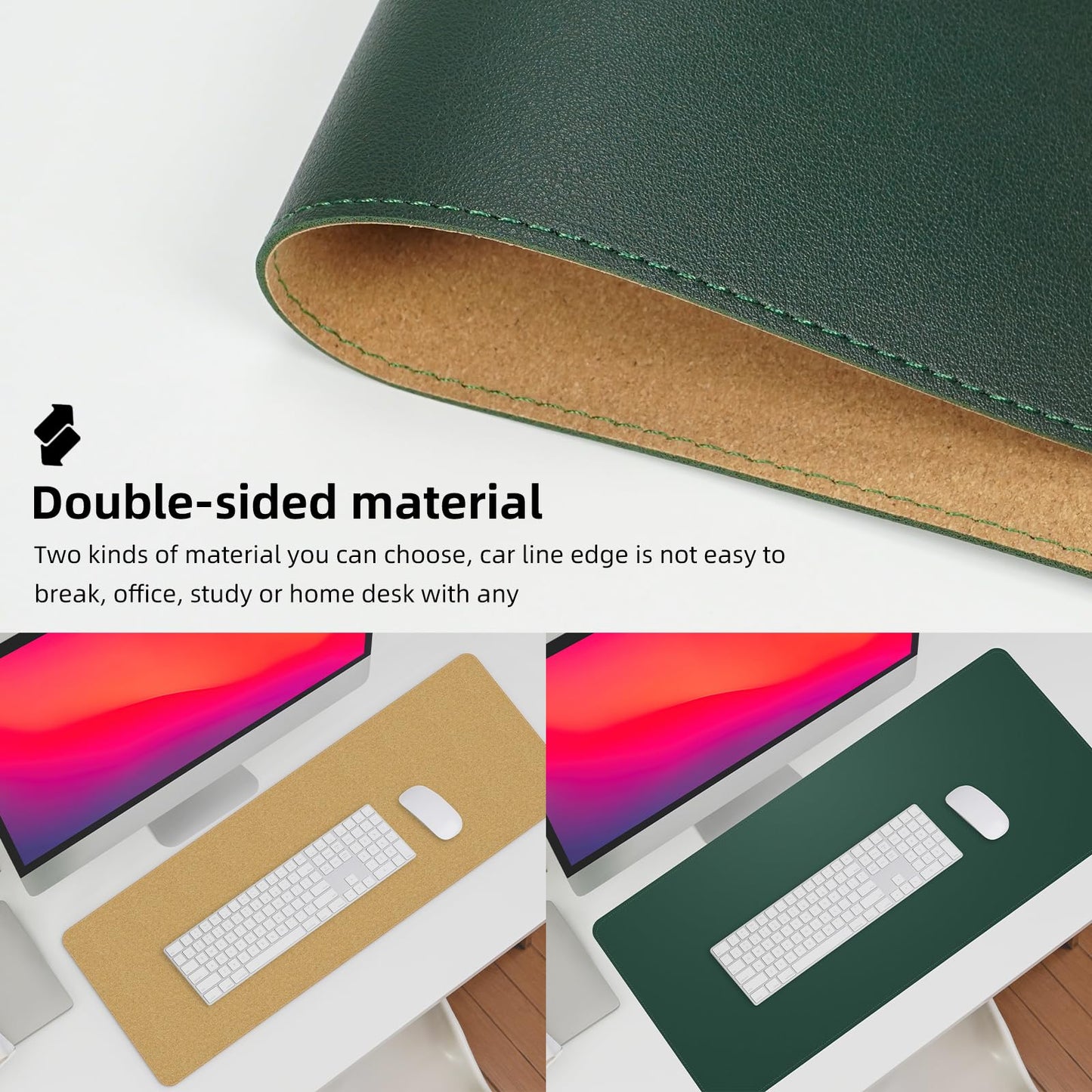 AFIING Leather Desk Pad Protector, Large Desk Mat with Natural Cork & PU Leather, Mouse Pad