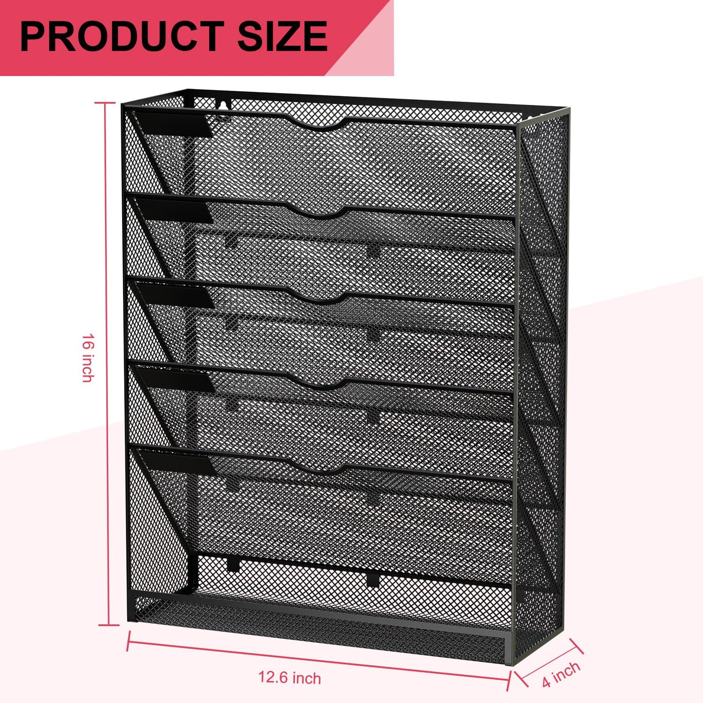 GDINDINFAN Hanging Wall File Organizer 6 Tier Wall Mounted Mail Paper Folder Holder Document