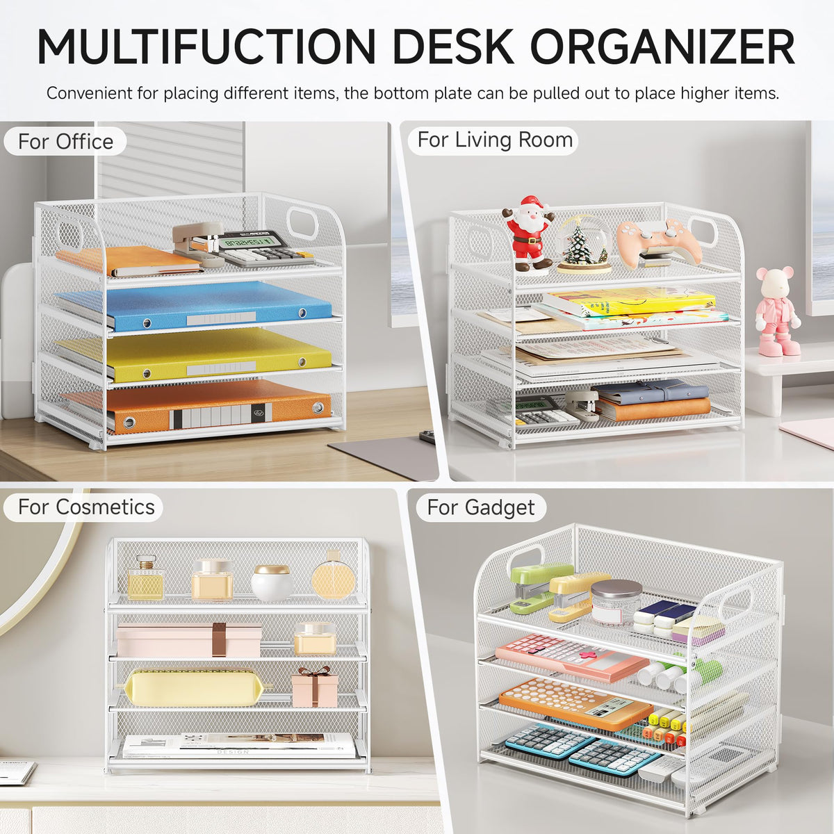 Lavatino Paper Organizer for Desk, 4-Tier Desk Organizer Tray, Mesh Desktop File Organizers with