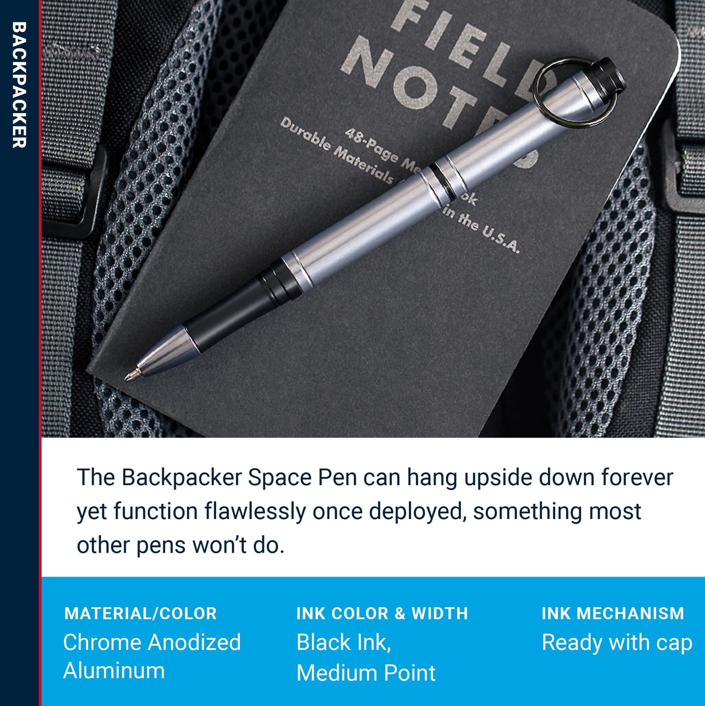Fisher Space Pen Chrome Backpacker Pressurized Ballpoint Pen, Gift Box