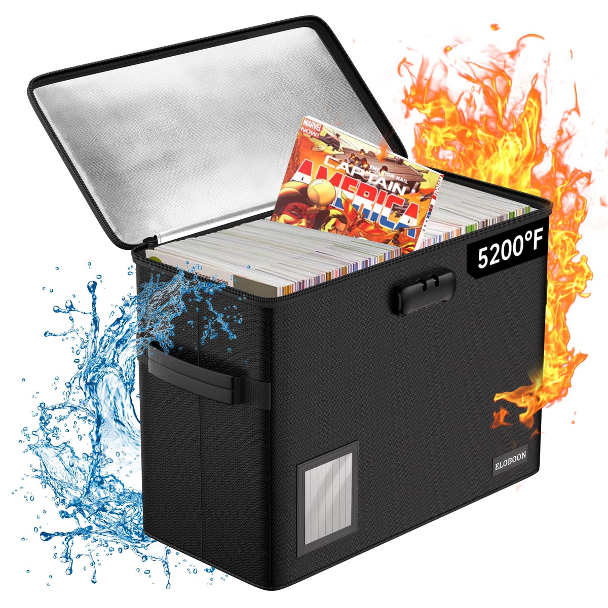 ELOBOON 5200℉ Fireproof Comic Book Storage with Lock for 150-175 Comics