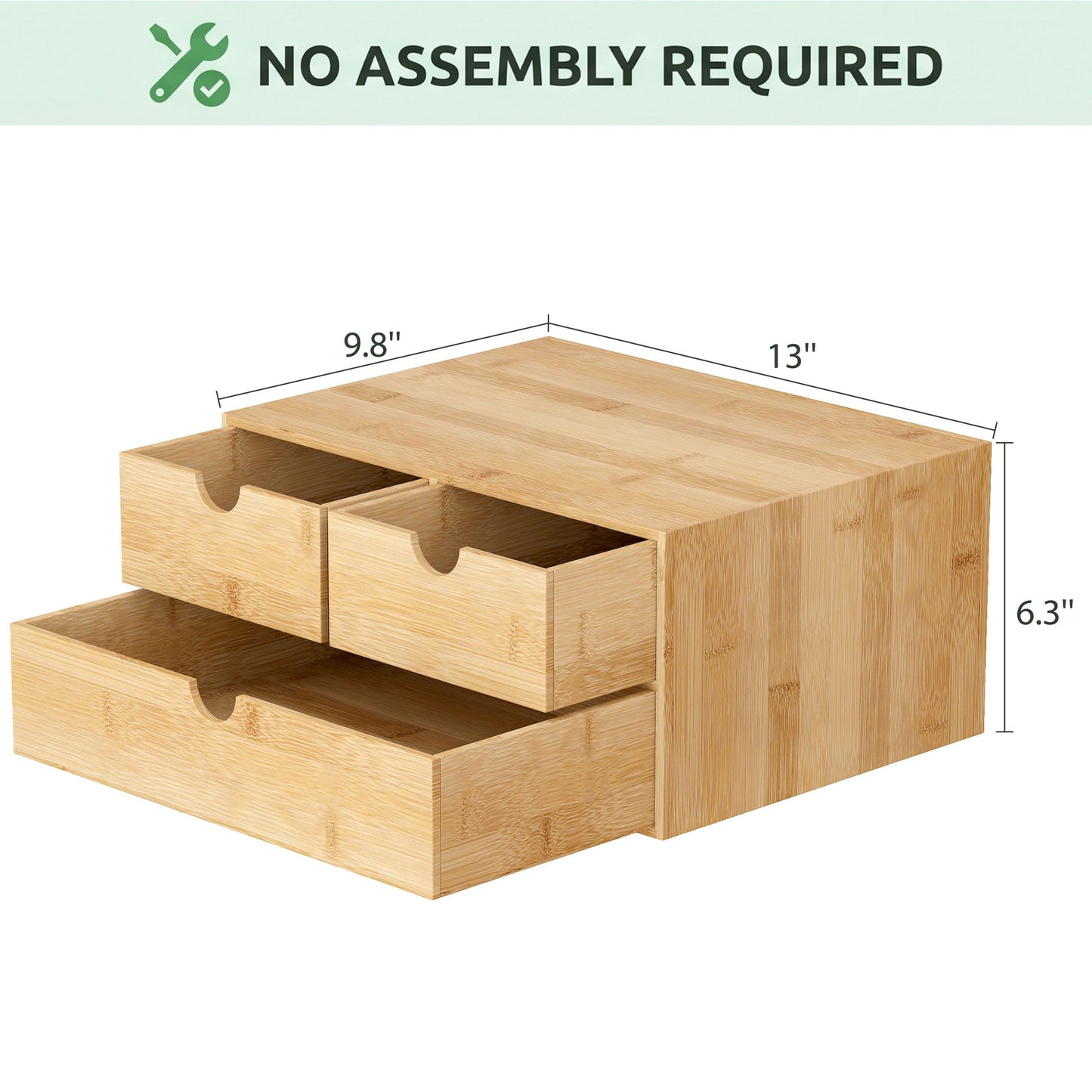 Bamboo Desk Organizer with Drawers, Desktop Storage for Office Supplies