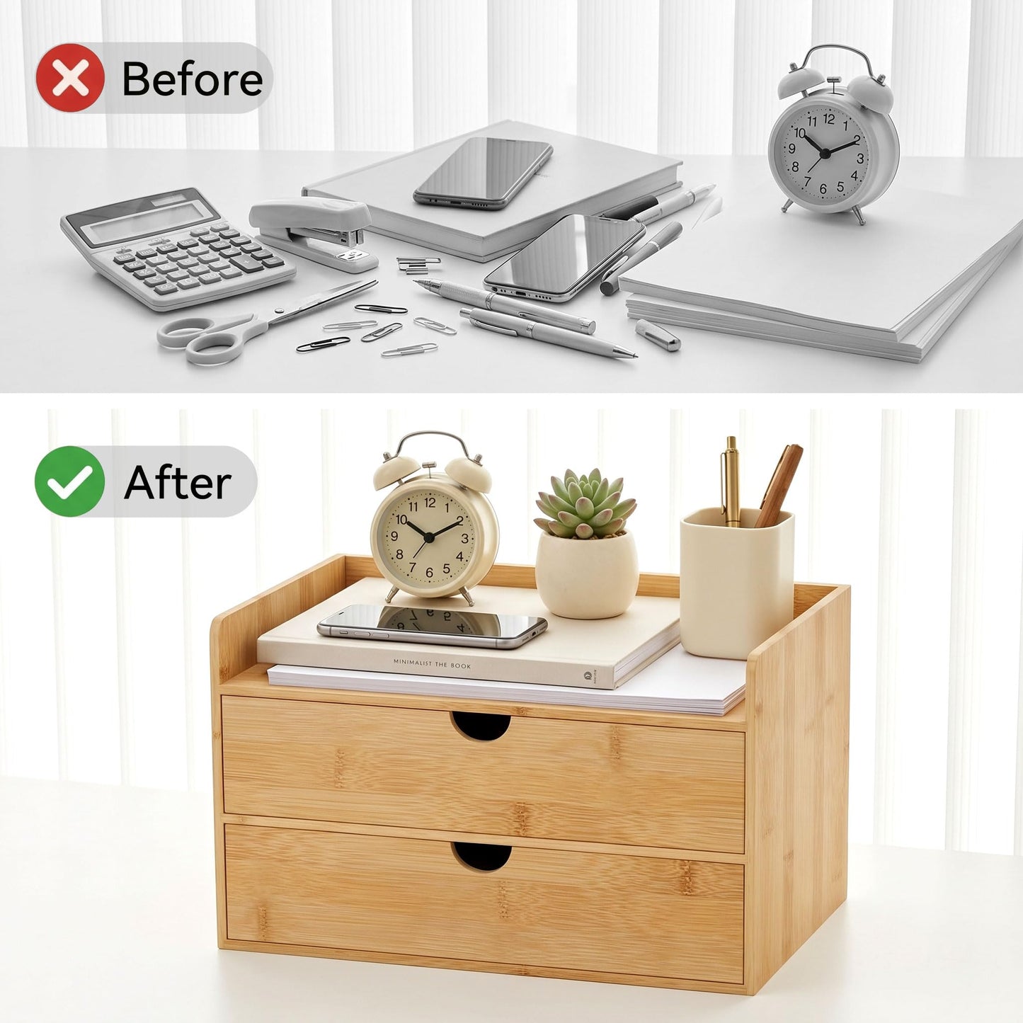 Bamboo Desk Organizer with Drawers, Desktop Storage for Office Supplies