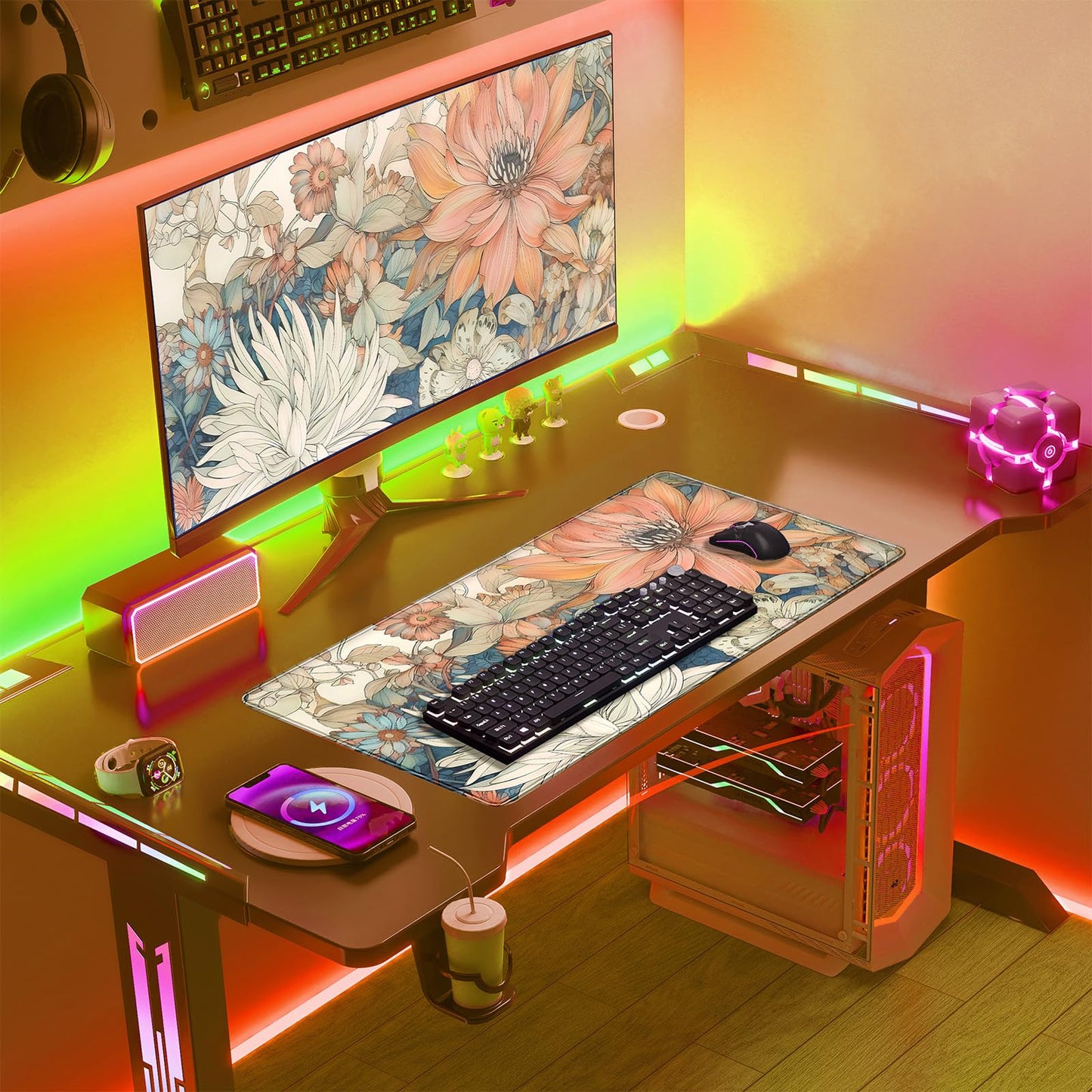 Nasdalgias Japanese Floral Desk Mat Boho Aesthetic Flower Desk Matt for Desktop Large XXL Gaming
