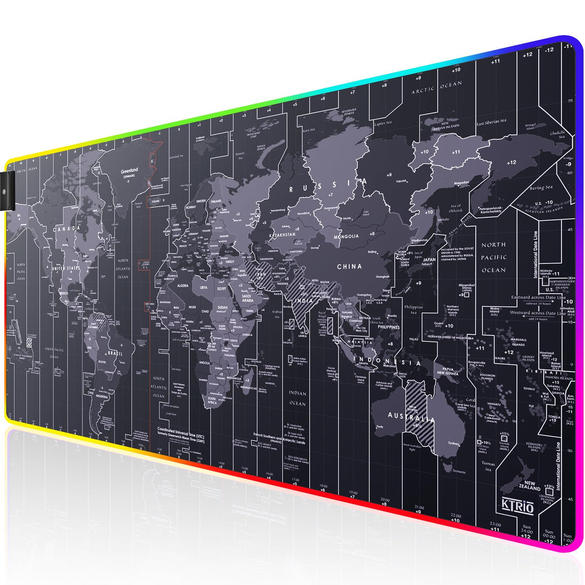 KTRIO RGB Large Gaming Mouse Pad, 31.5 x 15.7 in, RGB World Map, XXL