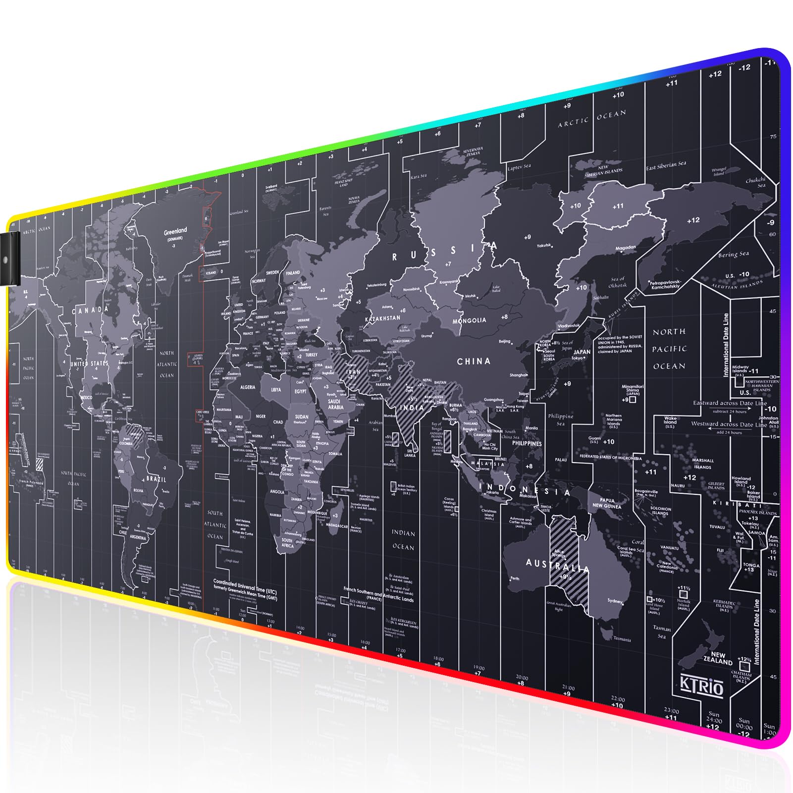 KTRIO RGB Large Gaming Mouse Pad, 31.5 x 15.7 in, RGB World Map, XXL