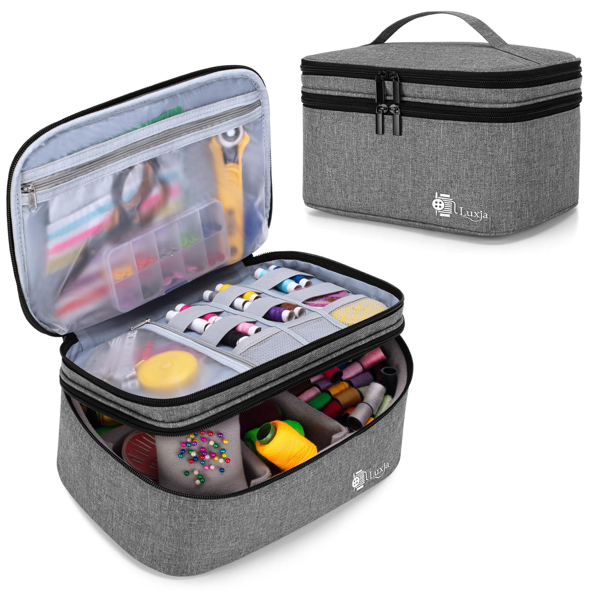 Luxja Double-Layer Large Sewing Organizer, Gray