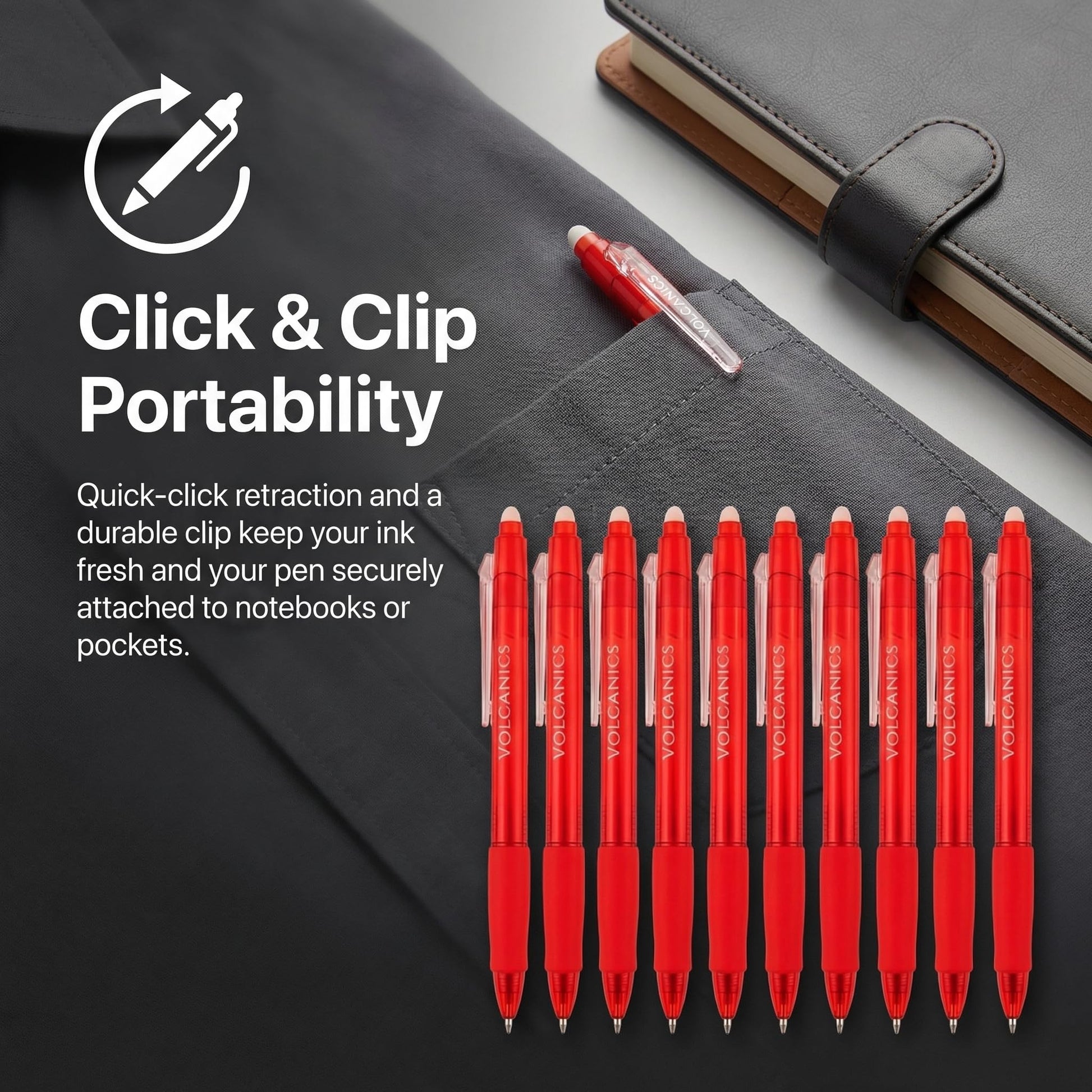 Volcanics Erasable Gel Pens Red Ink, 0.7MM,36 Pack Retractable Clicker Gel Ink Pen, Fine Point