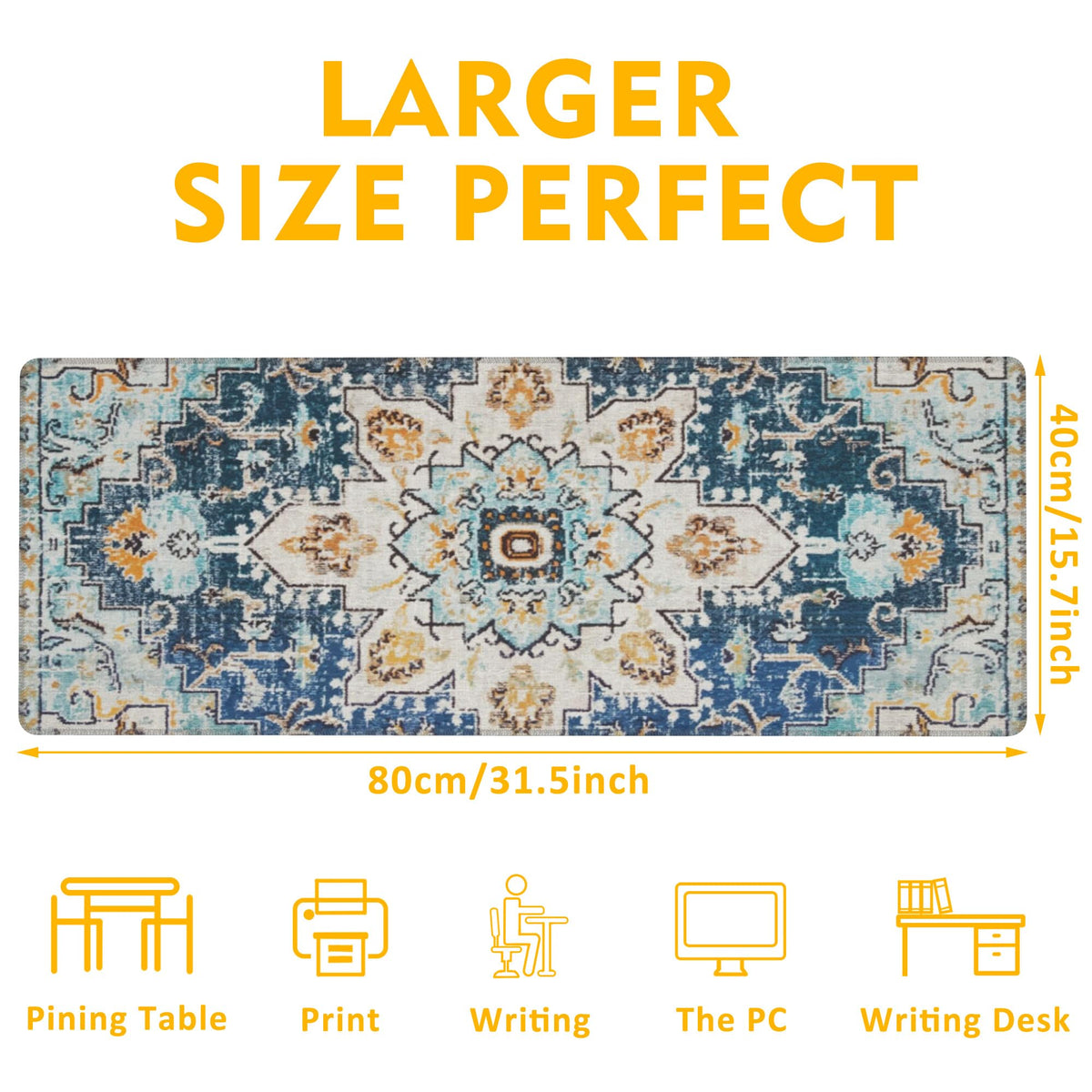 Uiaoiais Desk Mat,Bohemian Textile Rug Texture Mouse Pad,31.5""X15.7"" Large Desk Pad with Stitched