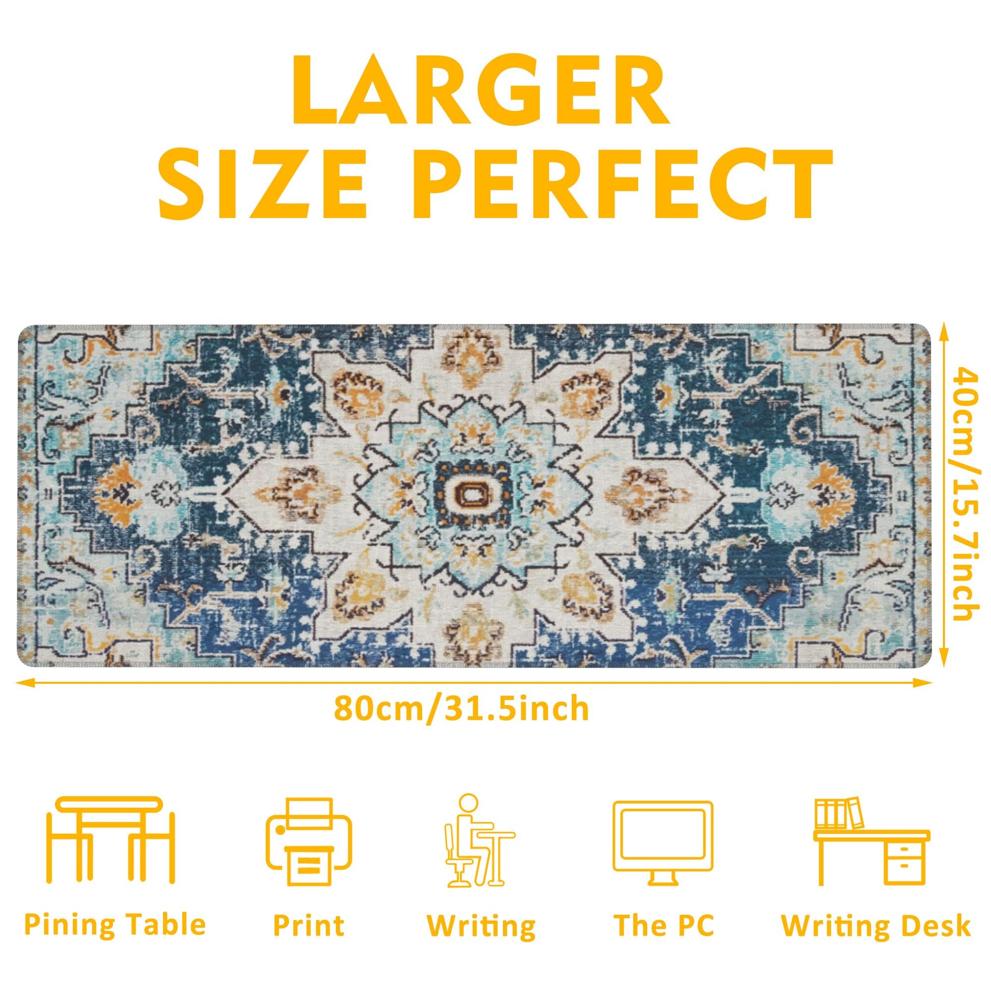 Uiaoiais Desk Mat,Bohemian Textile Rug Texture Mouse Pad,31.5""X15.7"" Large Desk Pad with Stitched
