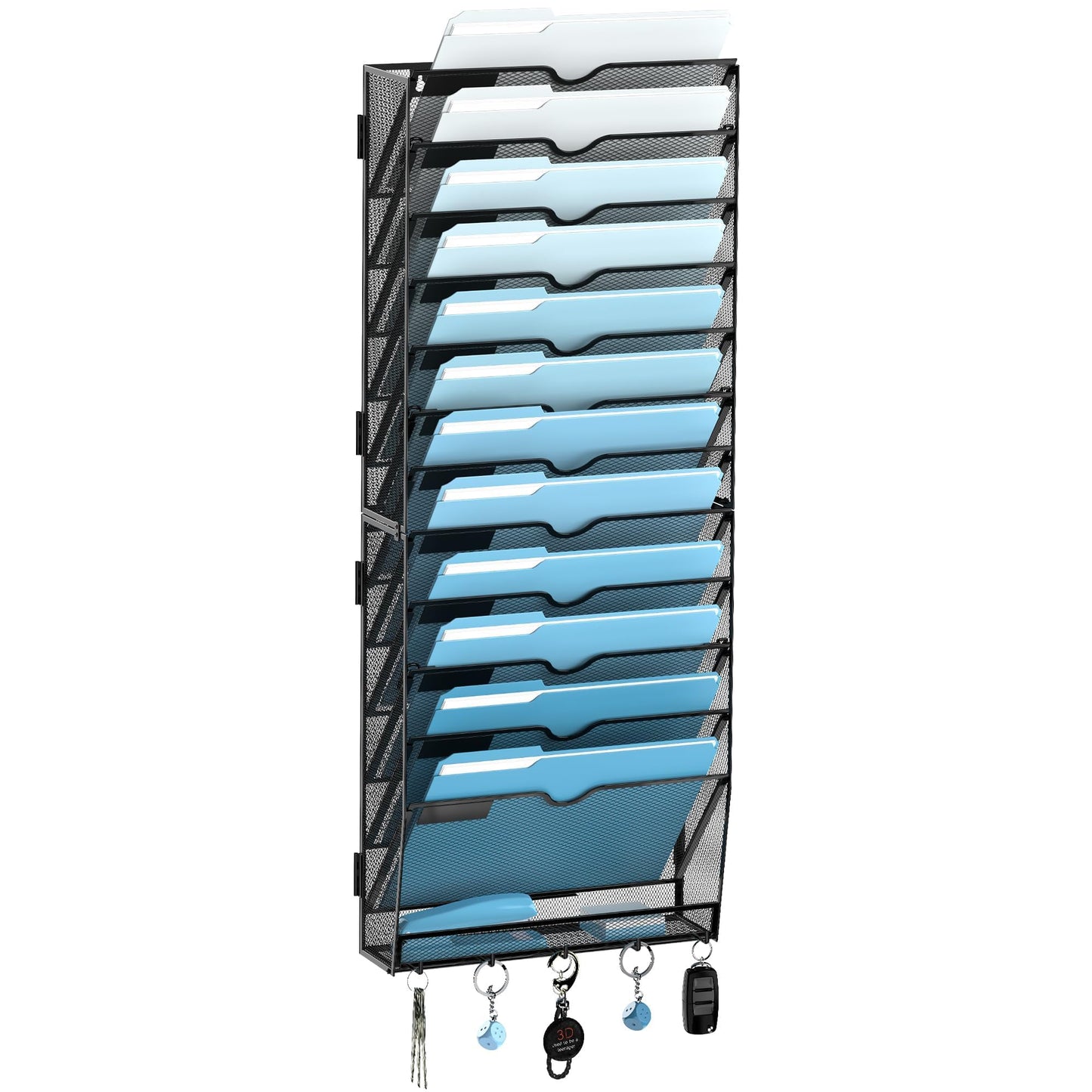 13-Tier Hanging Wall File Organizer with Hooks for Office Organization