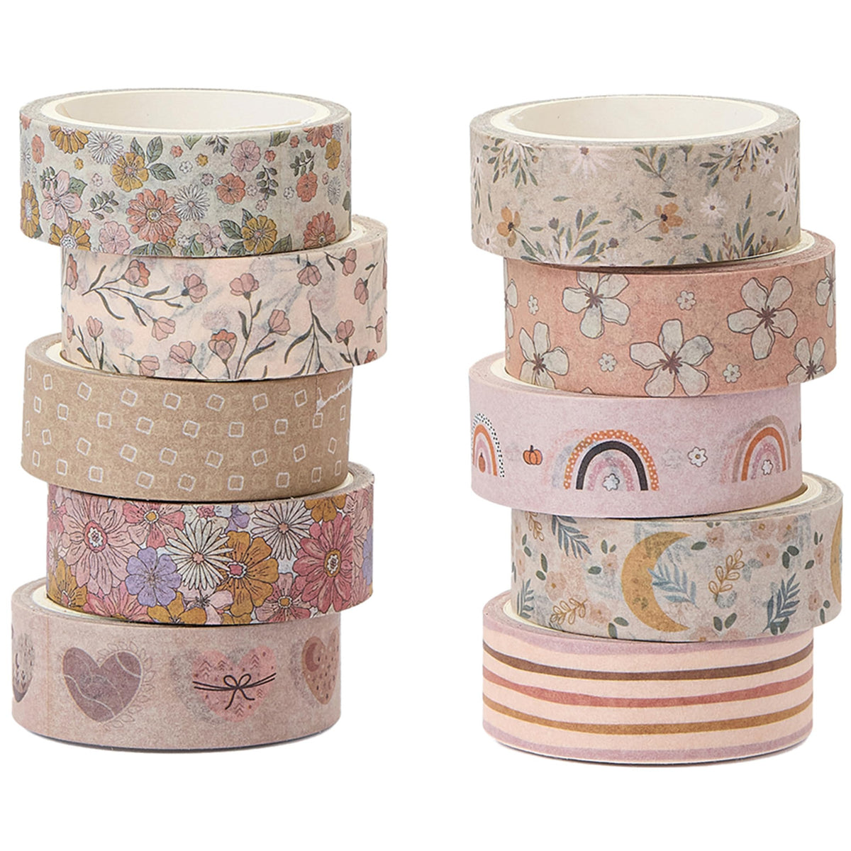 YUBX Boho Washi Tape Set 10 Rolls Cute Masking Graphic Floral Pattern Decorative Tapes for Arts